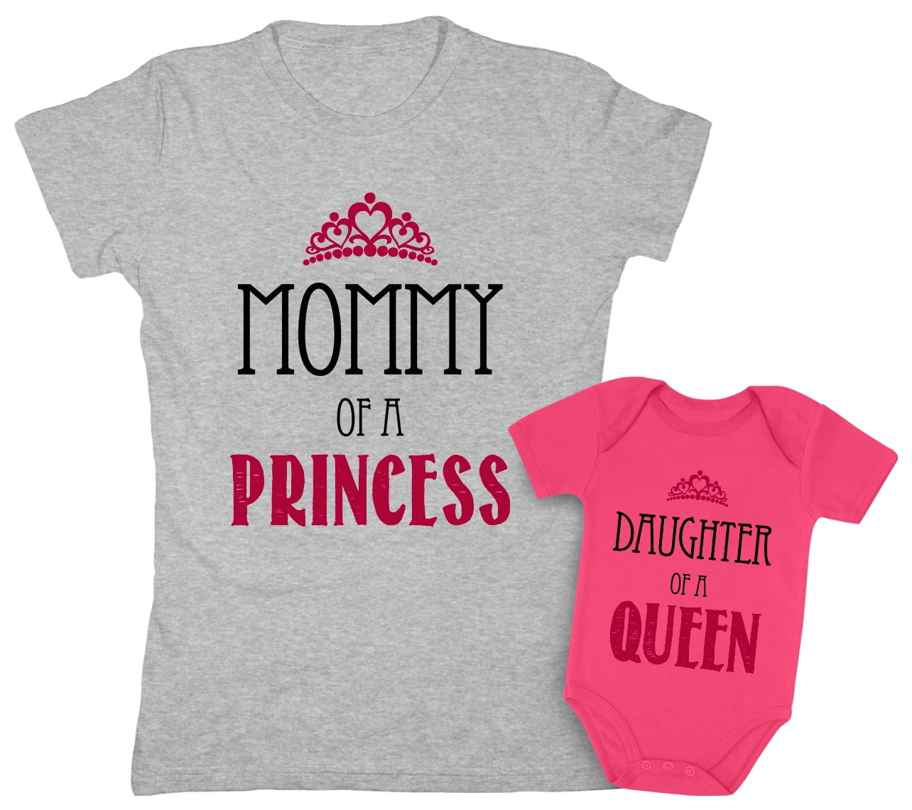 Mom and Daughter Matching Outfits Mommy of a Princess Mother and Baby Shirts Medium / Set: Mom Shirt + 0-3 bodysuit Wow pink