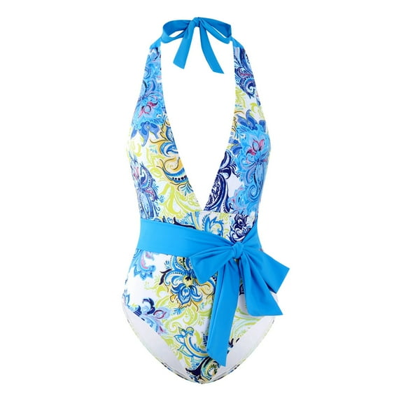 Mom and Daughter Matching Swimwear One Piece Swimsuit V Neck Vintage Print Parent-Child Swimsuit Women's Swimwear Girls' Women Large