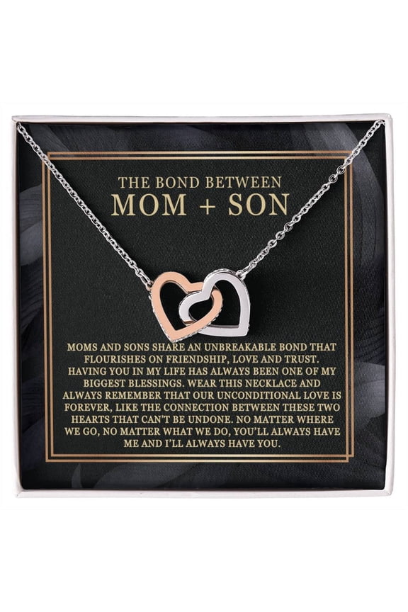 Mom and Son Bond Necklace Interlocking Hearts Neckalce Standard Box