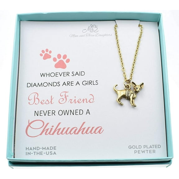 Chihuahua Charm Necklace Antique Gold Pewter . 18" Plus 2" Extender Stainless Steel Chain. Dog Mama.