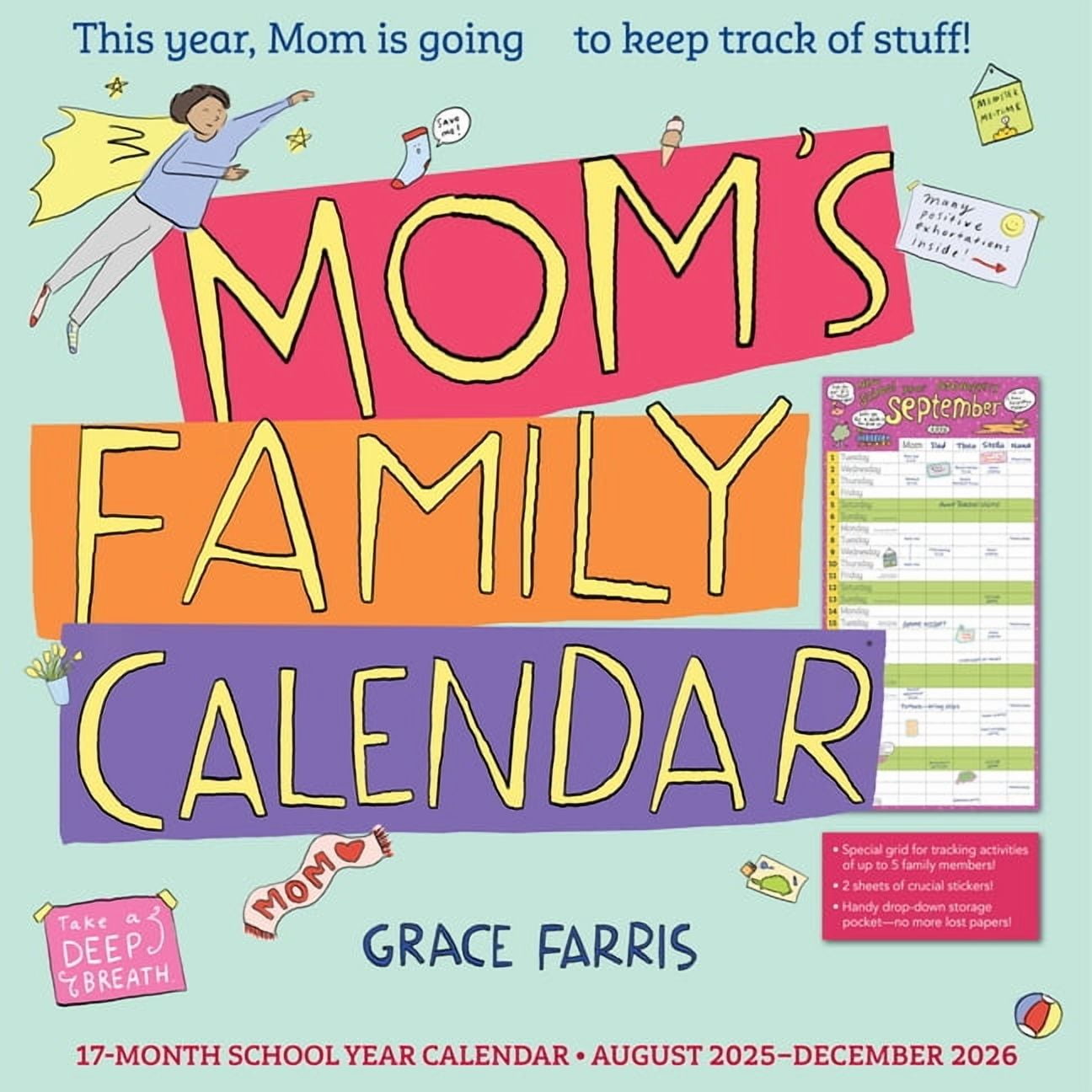 WSBL Family 2025 Plan-It Planner – 17-Month Calendar With 6 Family Rows, Stickers & Pockets For Organization
