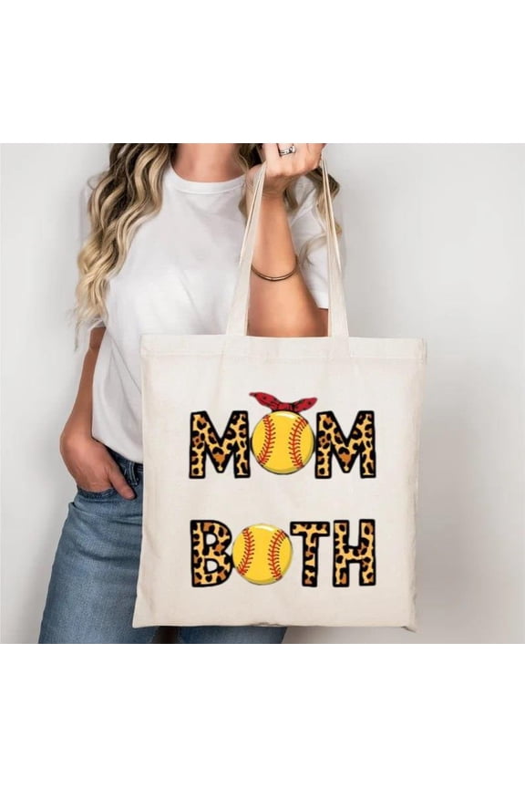 Mom of Both Game Day Tote Bag Leopard Baseball Softball Graphic for Moms, a gift just for you