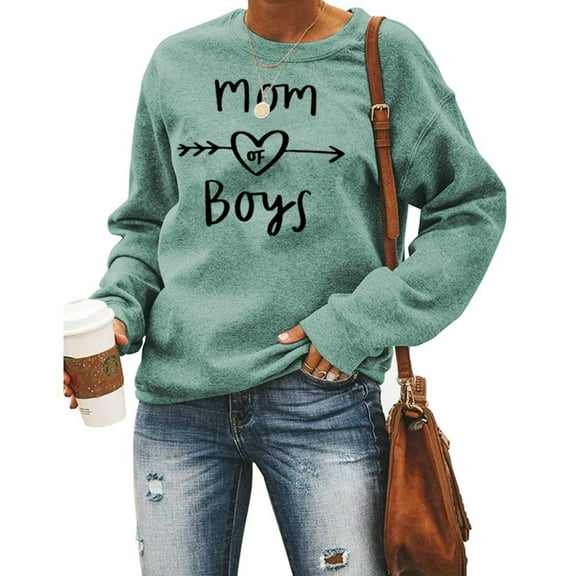 Mom of Boys Sweatshirt for Women Cute Fall Letters Heart Printed Shirts Long Sleeve Crewneck Pullover Top