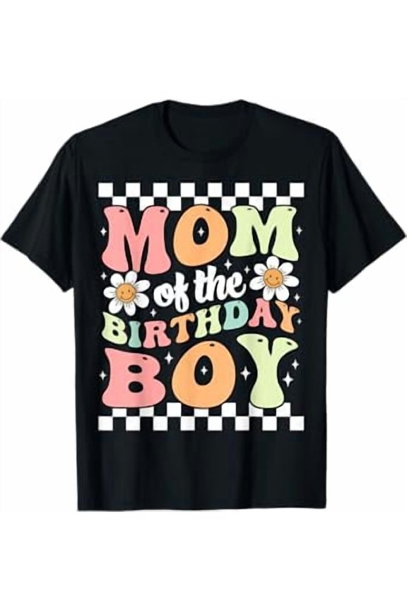 Mom of The Birthday Boy Cute Family Groovy Birthday Party T-Shirt