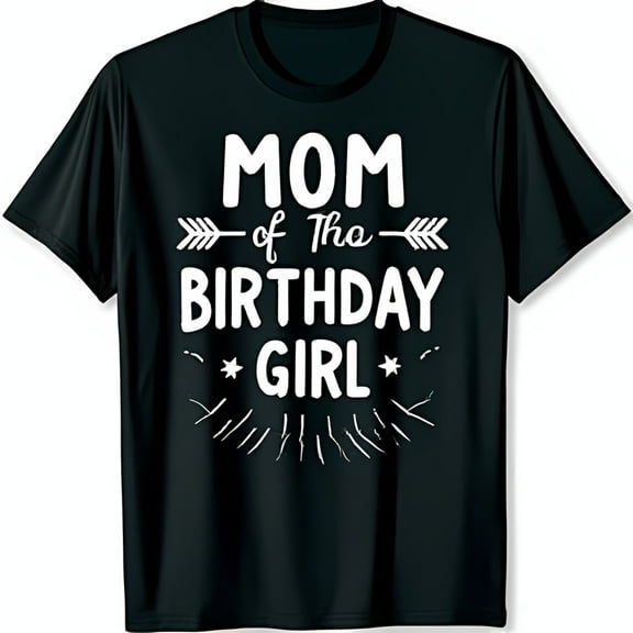Mom of the Birthday Girl T-Shirt Black Tee with Fun Arrows & Stars Design