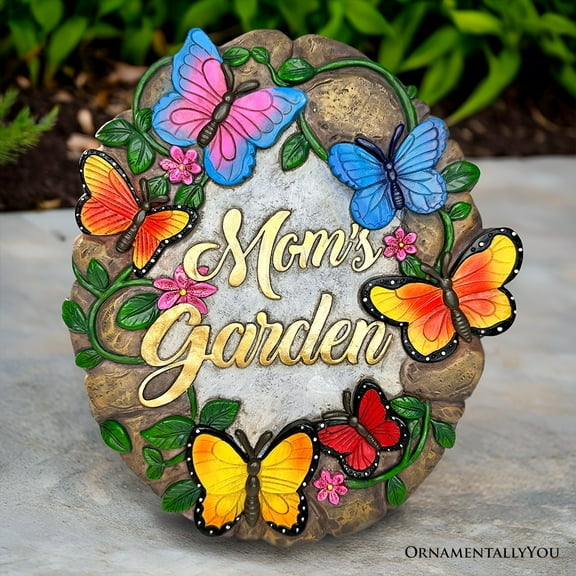 Moms Garden with Butterflies Stepping Stone, 9.5" Decorative Outdoor Decoration