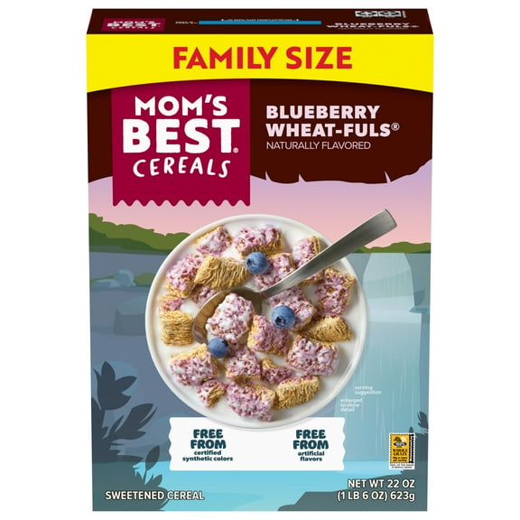 Mom's Best Blueberry Wheatfuls Cereal, Whole Grain, Heart Healthy, No High Fructose Corn Syrup, 22 oz Box