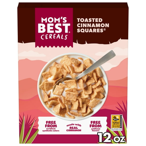 Mom's Best Toasted Cinnamon Squares Cereal, Cinnamon Cereal, 12 OZ Box