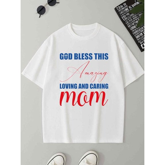 Mom's Blessing Tee mens 180G 100% Cotton white Classic Unisex Shirt Short Sleeve tshirts Unique Design Unisex Shirt Crewneck tshirts Fashion Unisex Shirt Short Sleeve tshirts