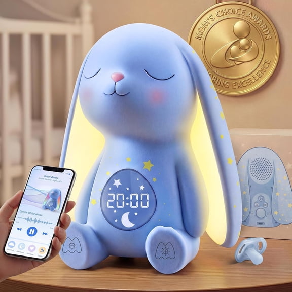 Mom's Choice AwardsBunny White Noise Sound Machine Baby for Sleep- AI Cry Detection, 100 Soothing Sounds, Full APP Access Included, Newborn Baby Boy Gifts, Night Light & Sleep Trainer, New Mom Gift