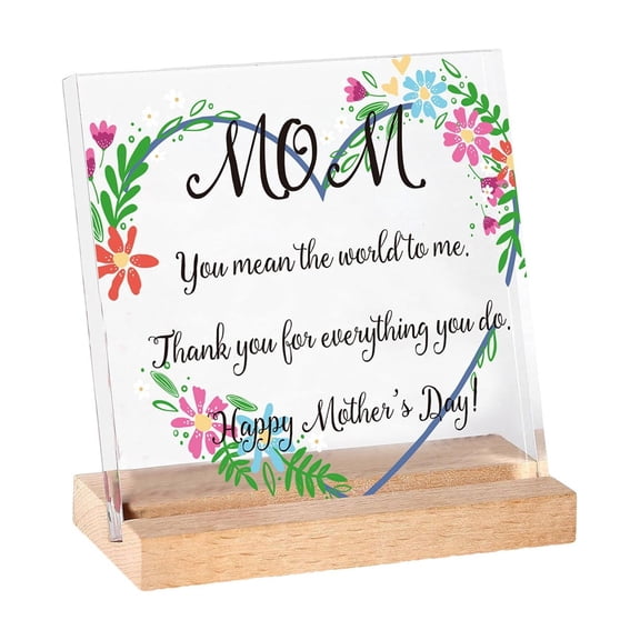 Mom’s Day Themed Acrylic Letter Tabletop Ornament with Wooden Base Great for Displaying Heartfelt Wishes A Great Gift for Mom
