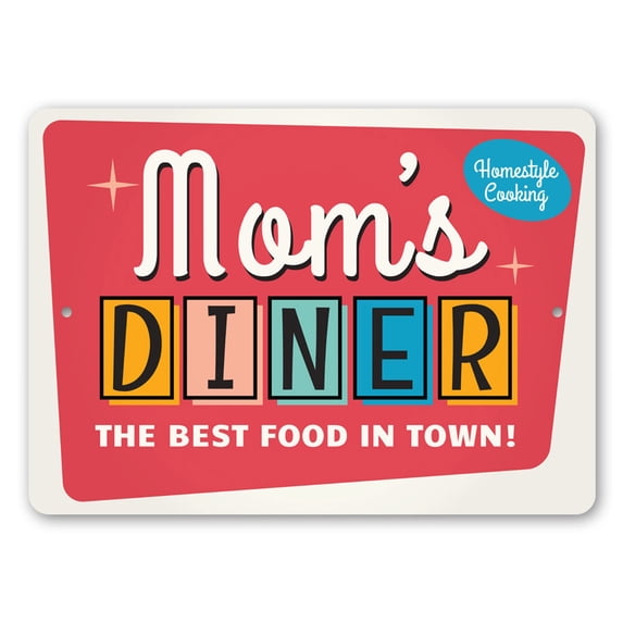 Mom's Diner Sign, Kitchen Aluminum Metal Decor Sign - 10x14 inches