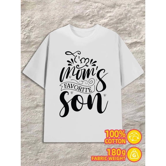 Mom's Favorite Son for men 180G 100% Cotton white Funny Unisex Shirt Printed tshirts Classic Unisex Shirt Crewneck tshirts Vintage Unisex Shirt Graphic Tee tshirts