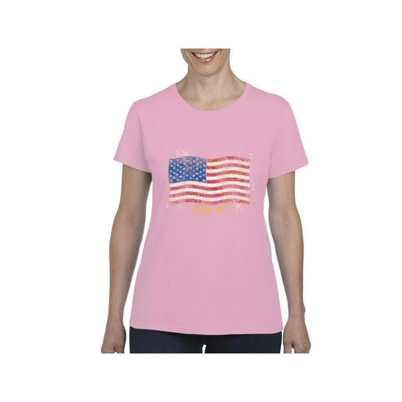 Mom's Favorite - Women's T-Shirt Short Sleeve, up to Women Size 3XL - American Flag USA in Gold