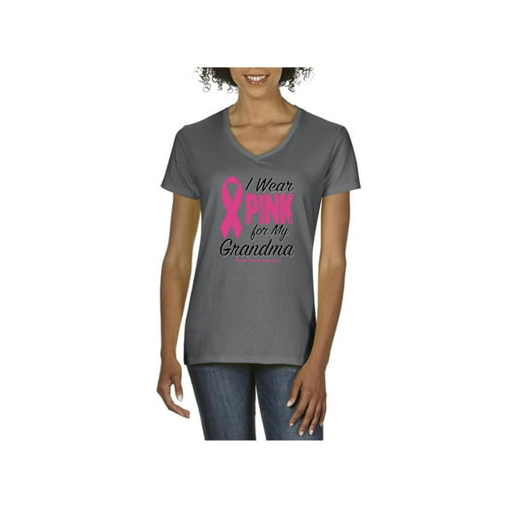Mom's Favorite - Women's T-Shirt V-Neck Short Sleeve, up to Women Size 3XL - I Wear Pink for My Grandma
