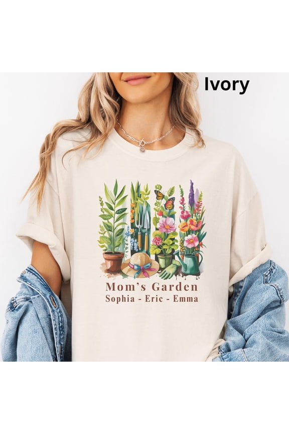 Mom's Garden Shirt | Names Tee | Gardening Mom Gift | Soft Shirt | Floral & Butterfly Garden Design