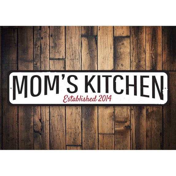 Mom's Kitchen Established Novelty Decor, Metal Wall Sign - 4x18 Inches