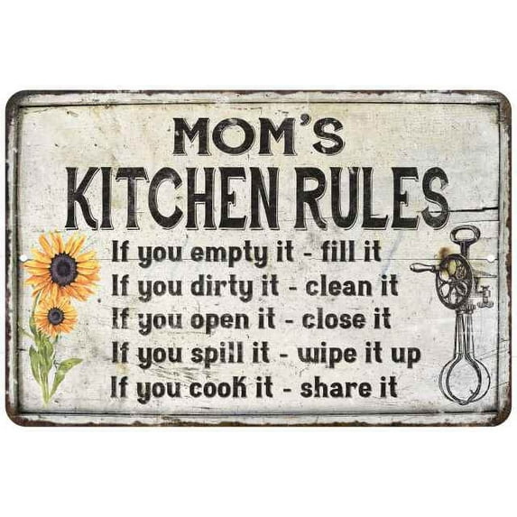 Mom's Kitchen Rules Chic Sign Vintage Decor 12 x 18 Matte Finish Metal 112180032002