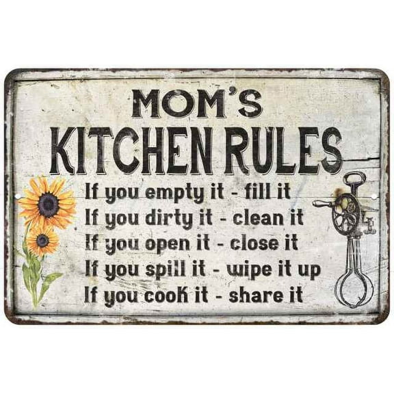 Mom's Kitchen Rules Chic Sign Vintage Decor 8 x 12 High Gloss Metal 208120032002