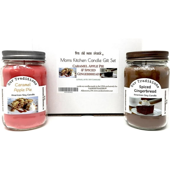 Mom's Kitchen, Soy Candle Gift Set, Caramel Apple Pie, Spiced Gingerbread (2 Pack, 16 Oz.)