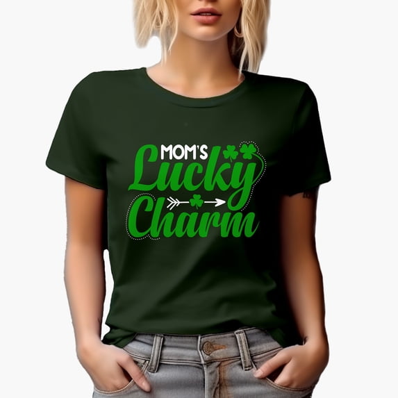 Mom's Lucky Charm with Shamrock Leaves, St. Patrick's Day, Military Green T-Shirt, XL