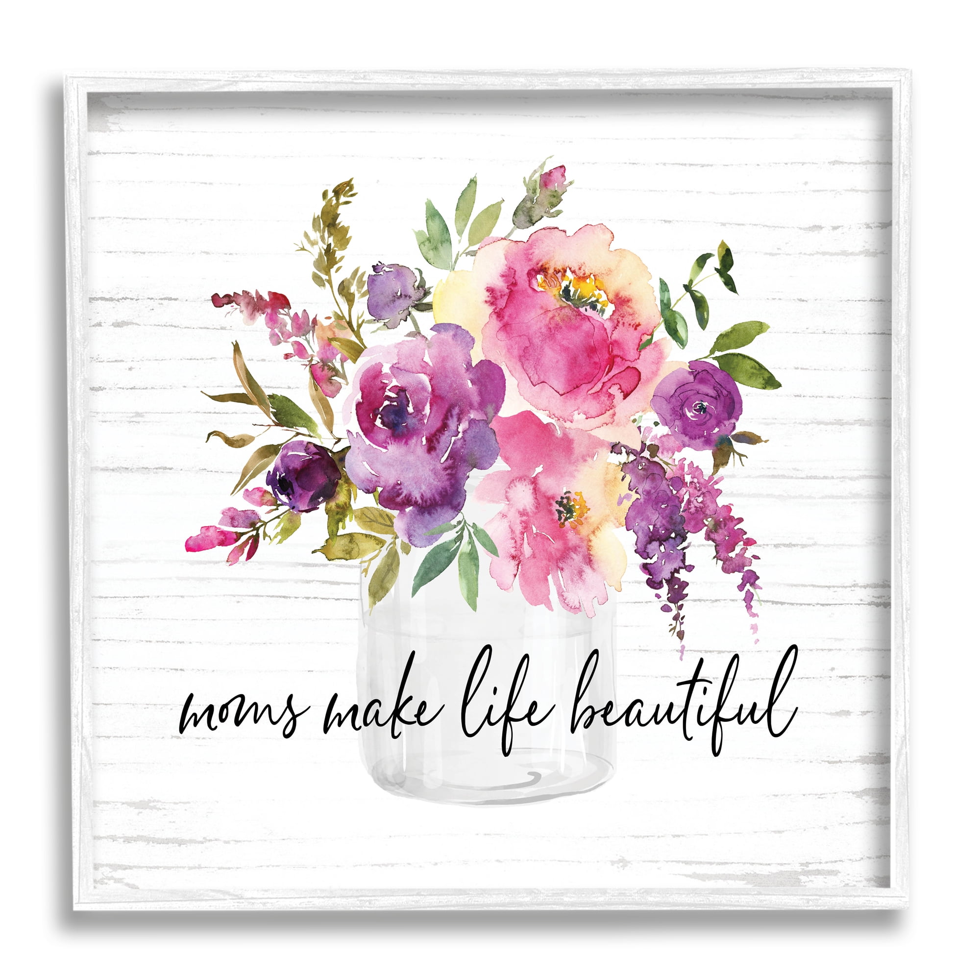 Mom's Make Life Beautiful Watercolor Flower Bouquet Botanical & Floral Graphic Art Framed Art Print Wall Art