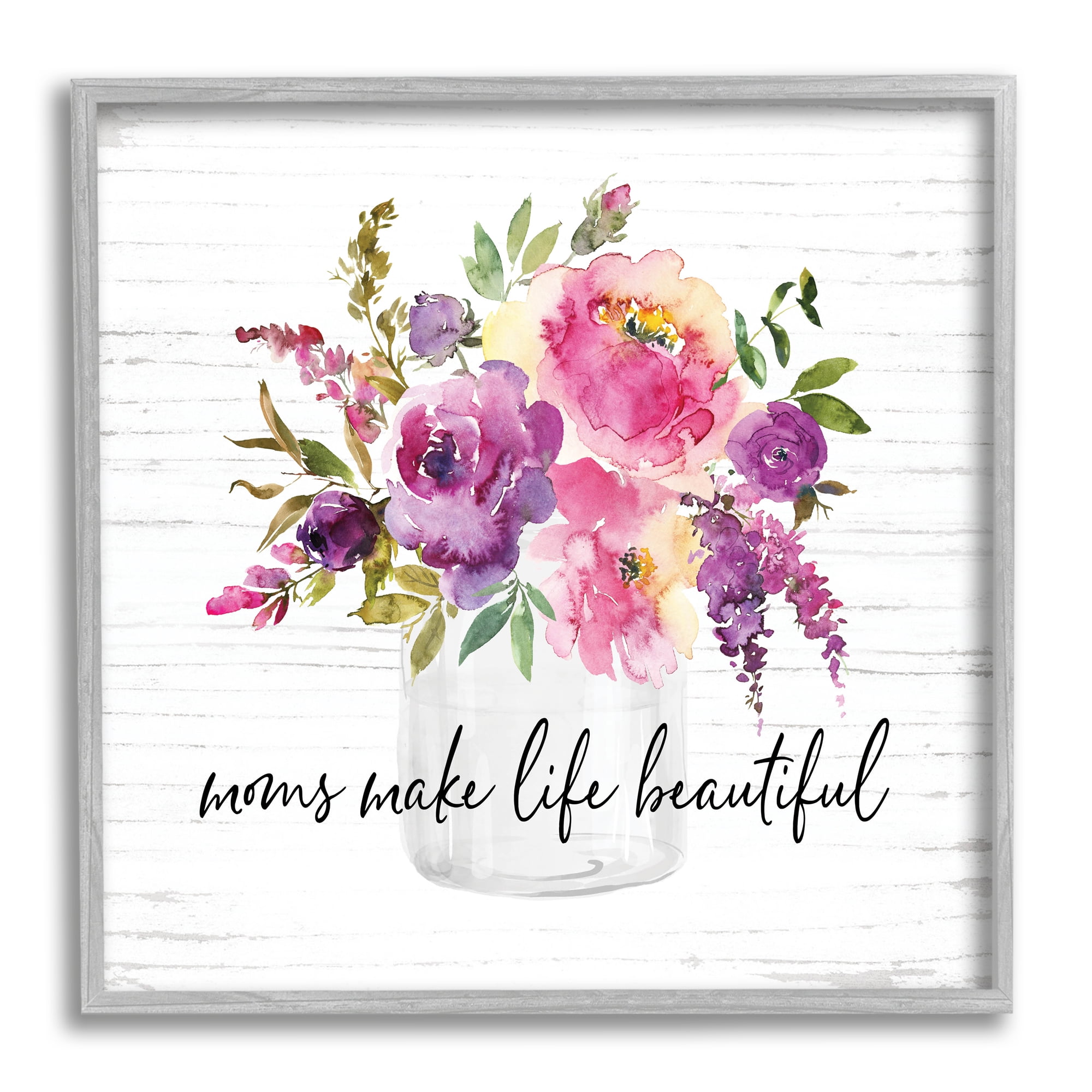 Mom's Make Life Beautiful Watercolor Flower Bouquet Botanical & Floral Graphic Art Framed Art Print Wall Art