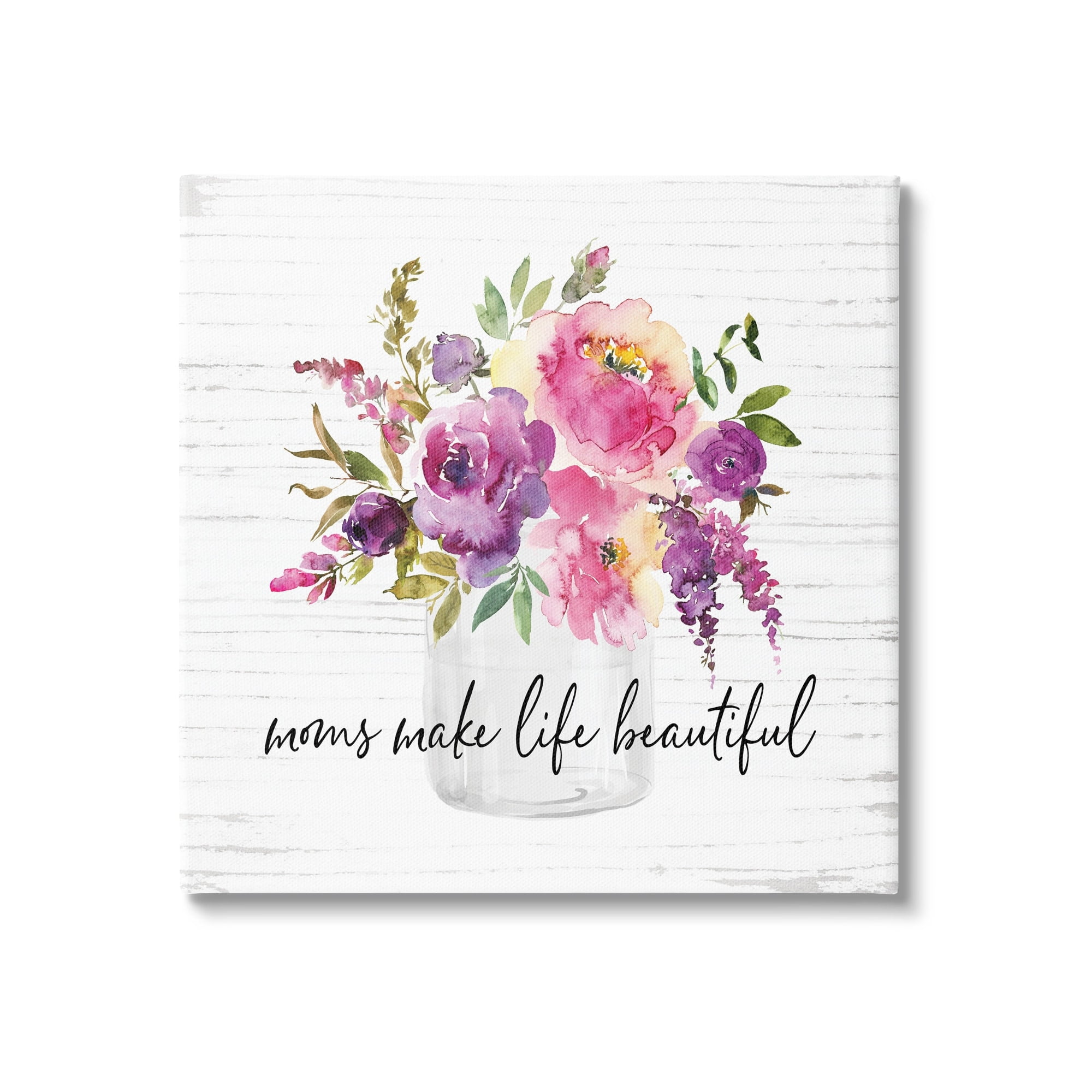 Mom's Make Life Beautiful Watercolor Flower Bouquet Botanical & Floral Graphic Art Gallery-Wrapped Canvas Print Wall Art