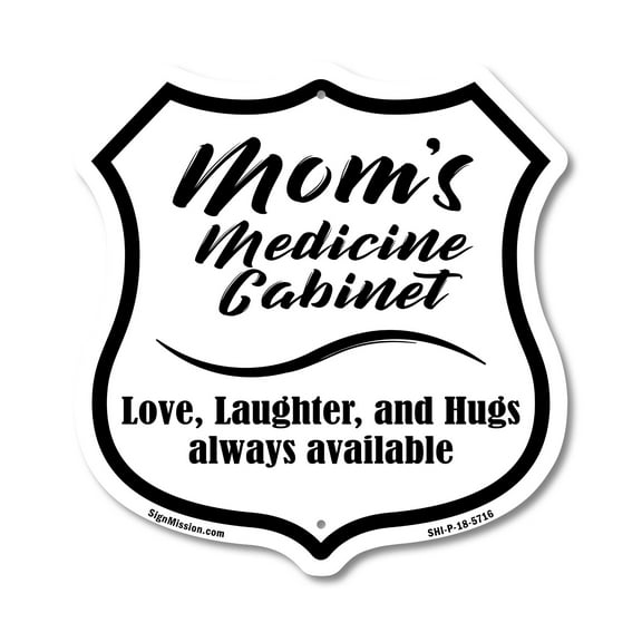 Mom's Medicine Cabinet 12 inch X 12 inch Shield-Shaped Rust-Free Aluminum Metal Sign Weather Resistant Made in the USA