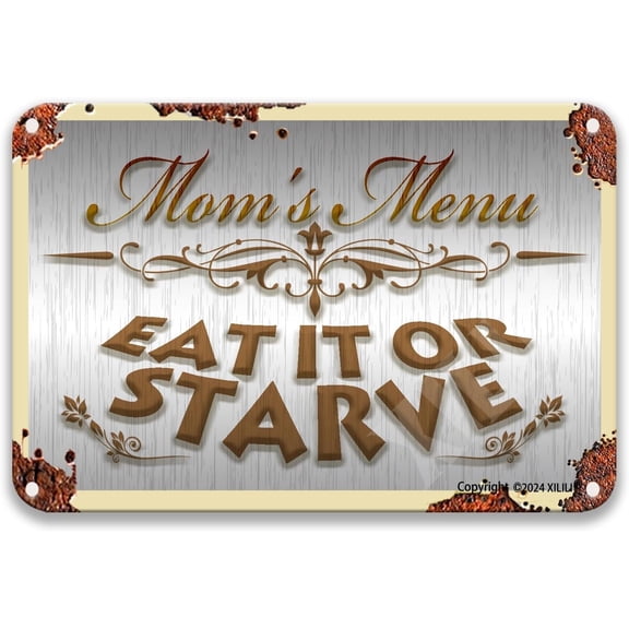 Mom's Menu Eat It Or Starve Vintage Sign Bedroom Accessories Farmhouse Coffee Kitchen Wall Decor Diner Decor 8X12 Inch Metal Sign