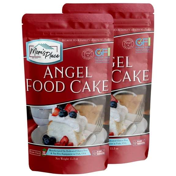 Mom's Place Gluten-Free Angel Food Cake Mix (2-Pack), Dessert Baking, Easy to Make, Nut Free, Dairy Free & Soy Free, 12 Servings, 15.3 oz
