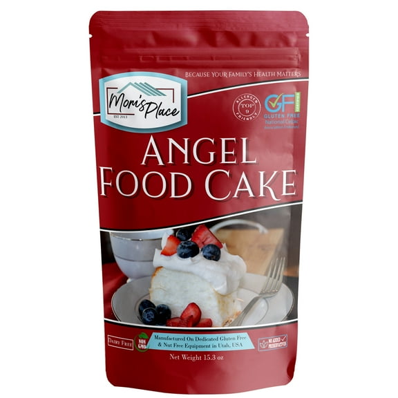 Mom's Place Gluten-Free Angel Food Cake Mix, Dessert Baking, Easy to Make, Nut Free, Dairy Free & Soy Free, 12 Servings, 15.3 oz