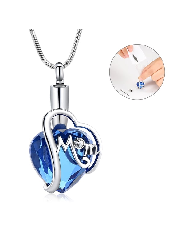 Mom's Small Heart Cremation Urn Necklace for Ashes Heart Pendant Necklace Stainless Steel Memorial Ash Pendant Keepsake Jewelry for Mom/Mother
