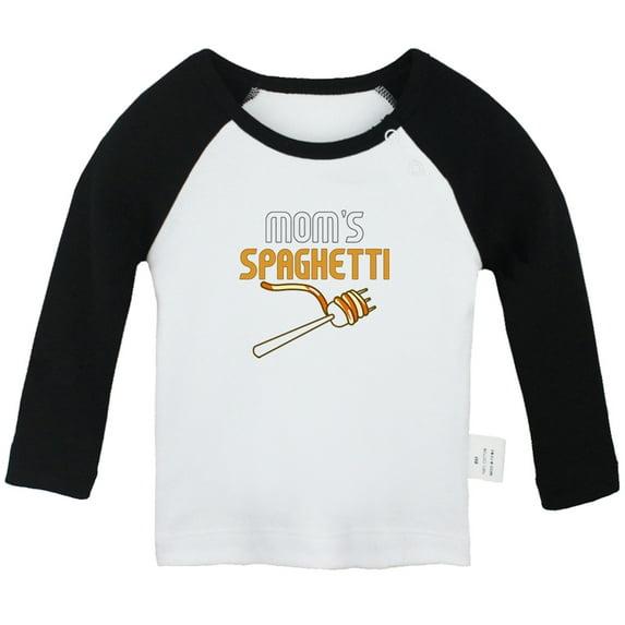 Mom's Spaghetti Funny T shirt For Baby, Newborn Babies T-shirts, Infant Tops, 0-24M Kids Graphic Tees Clothing (Long Black Raglan T-shirt, 12-18 Months)