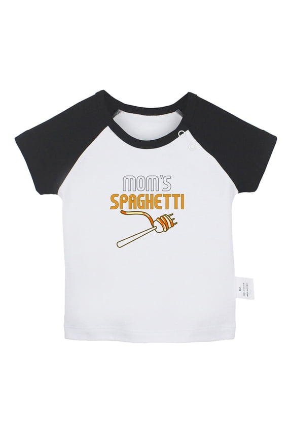 Mom's Spaghetti Funny T shirt For Baby, Newborn Babies T-shirts, Infant Tops, 0-24M Kids Graphic Tees Clothing (Short Black Raglan T-shirt, 18-24 Months)