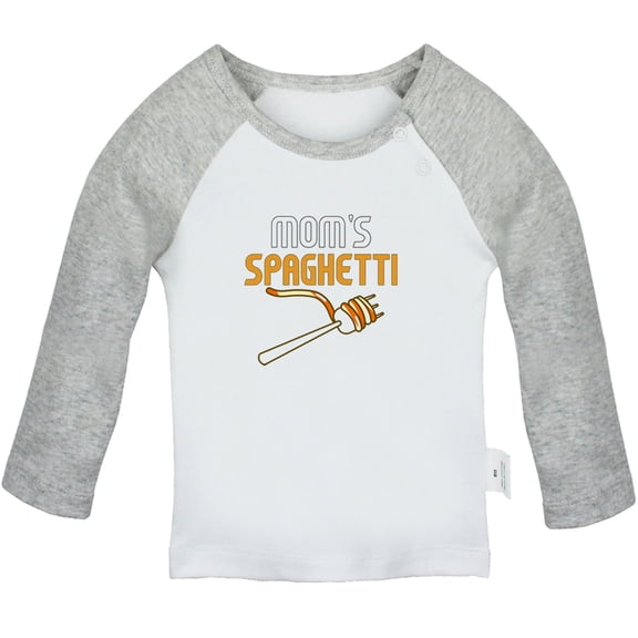 Mom's Spaghetti Funny T shirt For Baby, Newborn Babies T-shirts, Infant Tops, 0-24M Kids Graphic Tees Clothing (Long Gray Raglan T-shirt, 6-12 Months)
