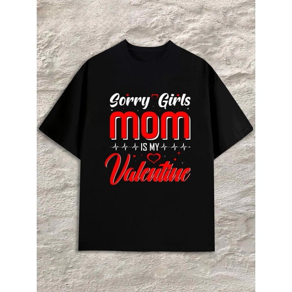 Mom's Valentine men black Comfortable loose and fashionable T-shirt Retro Unisex Shirt Cotton tshirts Retro Unisex Shirt Graphic tshirts Classic Unisex Shirt Graphic tshirts