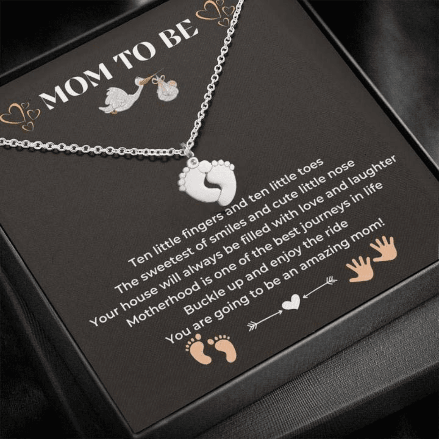 Lovamily Baby Feet Pendant I Love You Necklace, Polished Stainless Steel, 18 in to 22 in