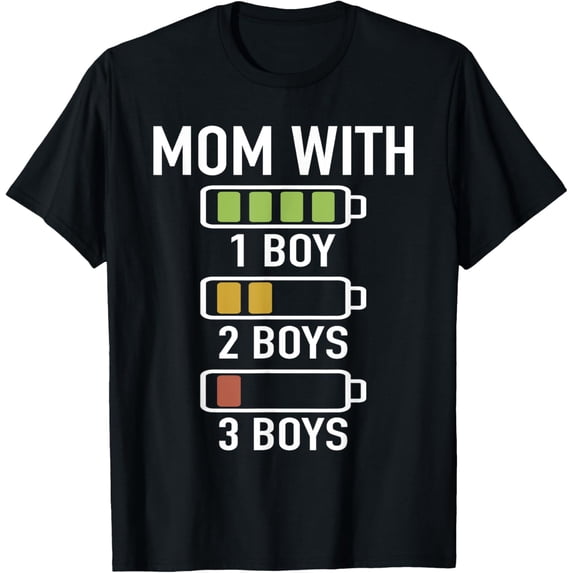 Mom with three Boys Battery Empty - Mama with 3 Sons T-ShirtMen and women, Black T-shirt, size: Extra large