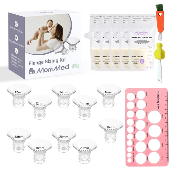 MomMed Breast Pump Flange Inserts, Silicone,12/14/16/18/20mmfor 24 mm Shields, 10 Count, with 5 Milk Storage Bags