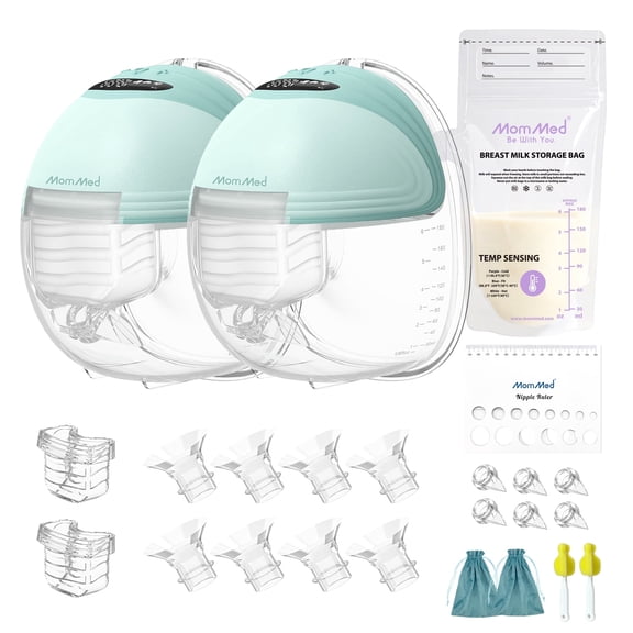 MomMed S21 Double Hands-Free Breast Pump, Leak-Proof Design, 3 Modes & 12 Vacuum Levels Electric Wearable Breast Pump-Green