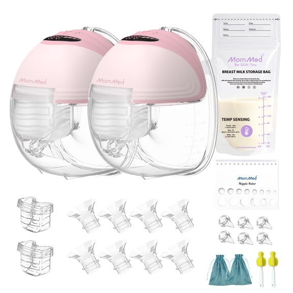 MomMed S21 Double Hands-Free Breast Pump, Leak-Proof Design, 3 Modes & 12 Vacuum Levels Electric Wearable Breast Pump-Pink