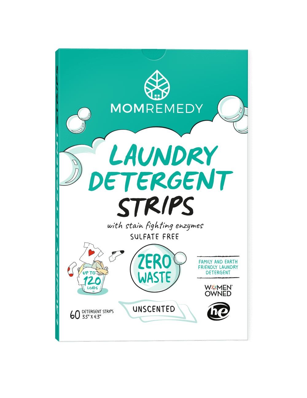 MomRemedy Zero Waste Laundry Detergent Sheets, Unscented, 60 Count