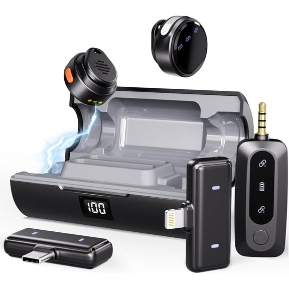 Moman Coin Wireless Lavalier Microphone 164ft Range Noise Cancellation Magnetic for iPhone/Android/Camera/Laptop/PC