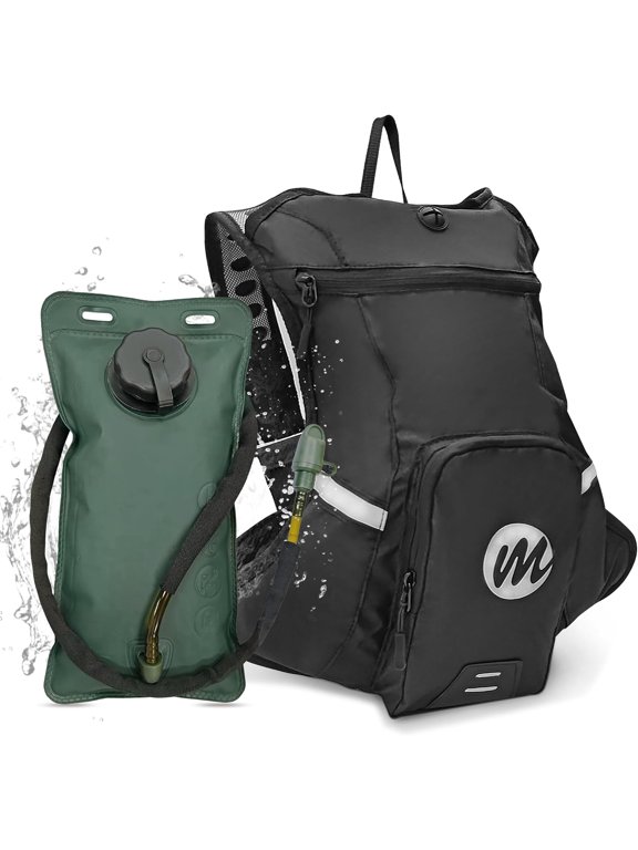 Hydration Backpack with Water Bladder, 2L BPA-free bladder, with Removable Tool Pouch, Adjustable Strap, and Reflective Safety Design