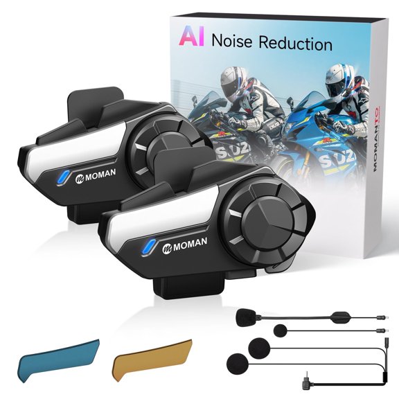 Moman Motorcycle Helmet Intercom Communication Systems Music Sharing FM CVC Noise Cancellation for Motorcycle Riding