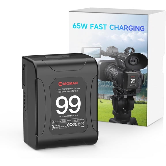 Moman Power 99 V-Mount Battery 99Wh/6900mAh with Dual D-Tap & 65W USB-C Outputs for Camera LED Light Monitor