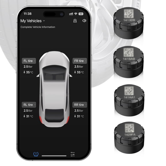 Moman RV Tire Pressure Monitoring System Set of 4, Tire Pressure and Temperature Alarm Support iOS & Android