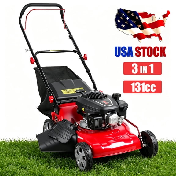 Momarys 131CC Gas Lawn Mower, 8-Level Height Adjustment, 3-In-1 2800RPM Foldable Lawn Mower Gas for All Season Lawn Maintenance