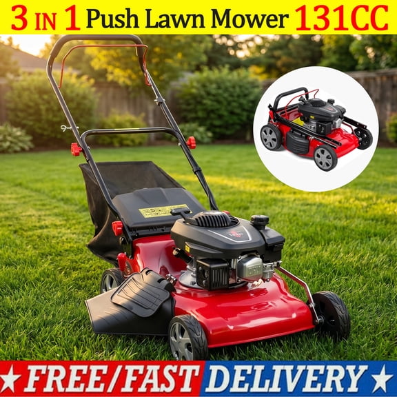Momarys 131CC Self Propelled Gas Lawn Mower, 3-In-1 Foldable Gas Mower, 8-Level Height Adjustment, Push Mower for Backyard Lawn Maintenance